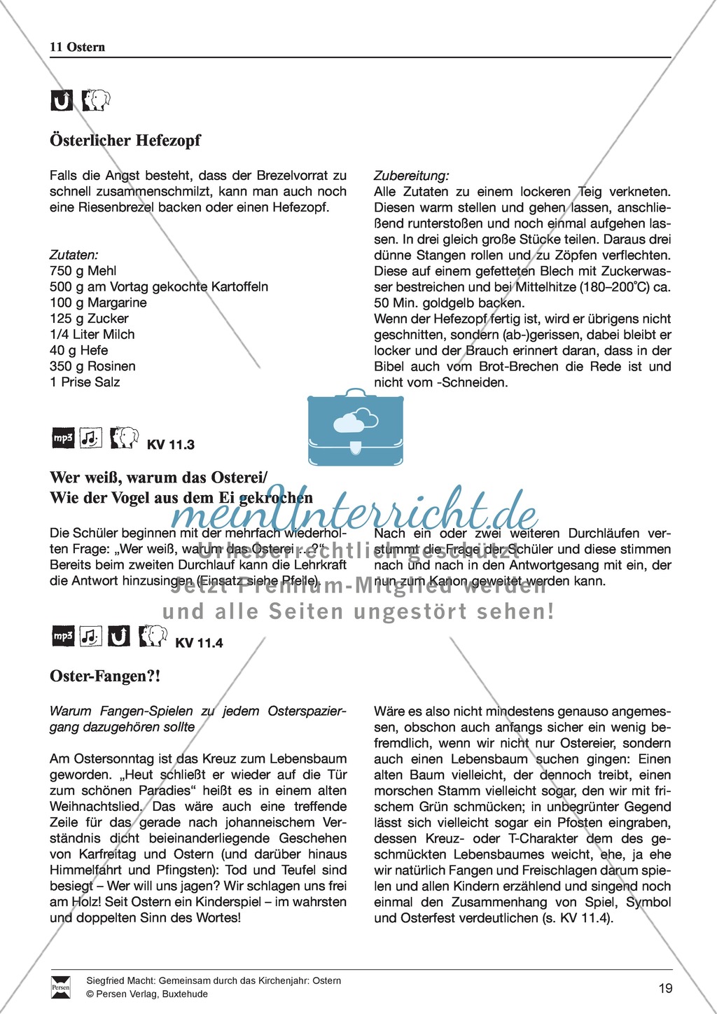 Ostern - Rezept für Brezeln und Hefezopf, Lieder, Oster-Fangen, Basteln, Denksportaufgabe Preview 3