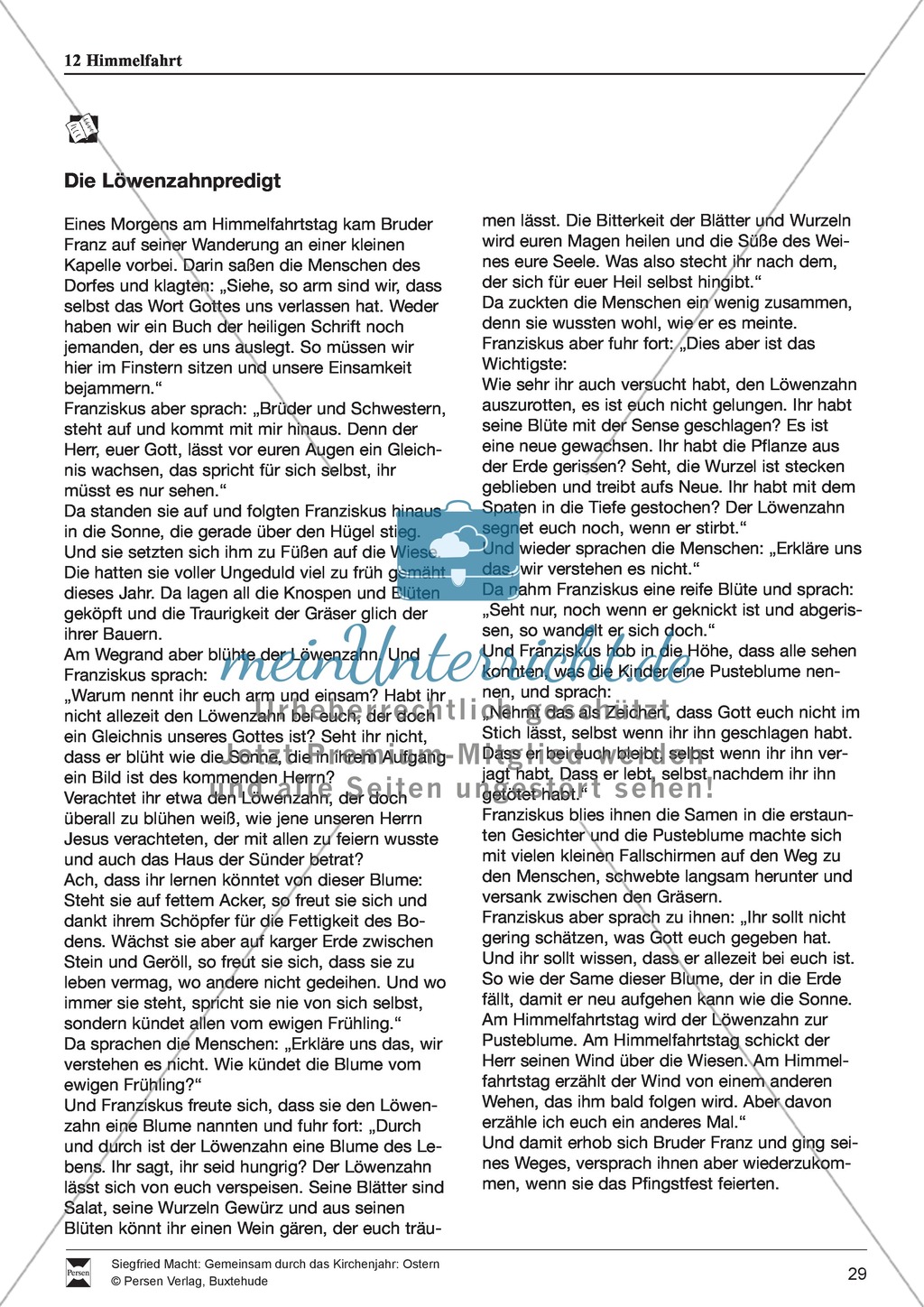 Himmelfahrt - Textmeditation, Lieder, Löwenzahnpredigt Preview 3