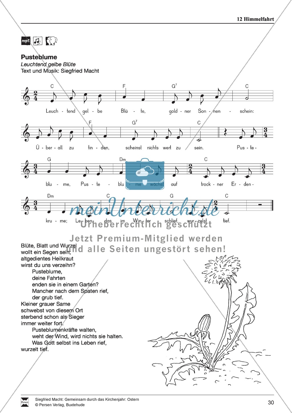 Himmelfahrt - Textmeditation, Lieder, Löwenzahnpredigt Preview 4