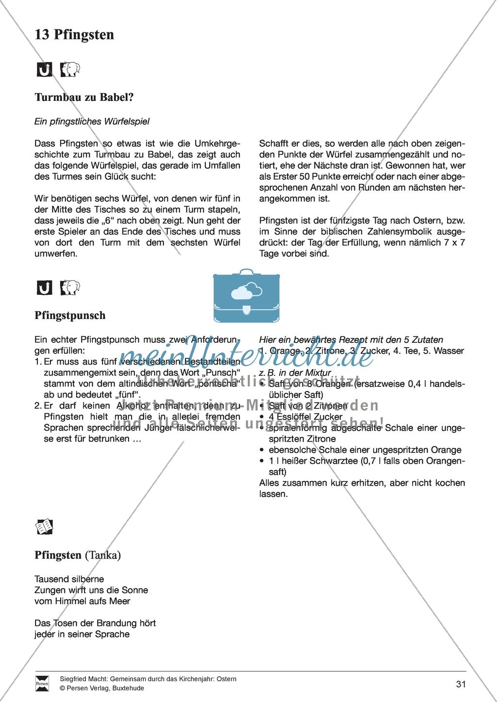 Pfingsten - Würfelspiel, Pfingstpunsch, Erzählung, Musik, Basteln, Spielen Preview 1