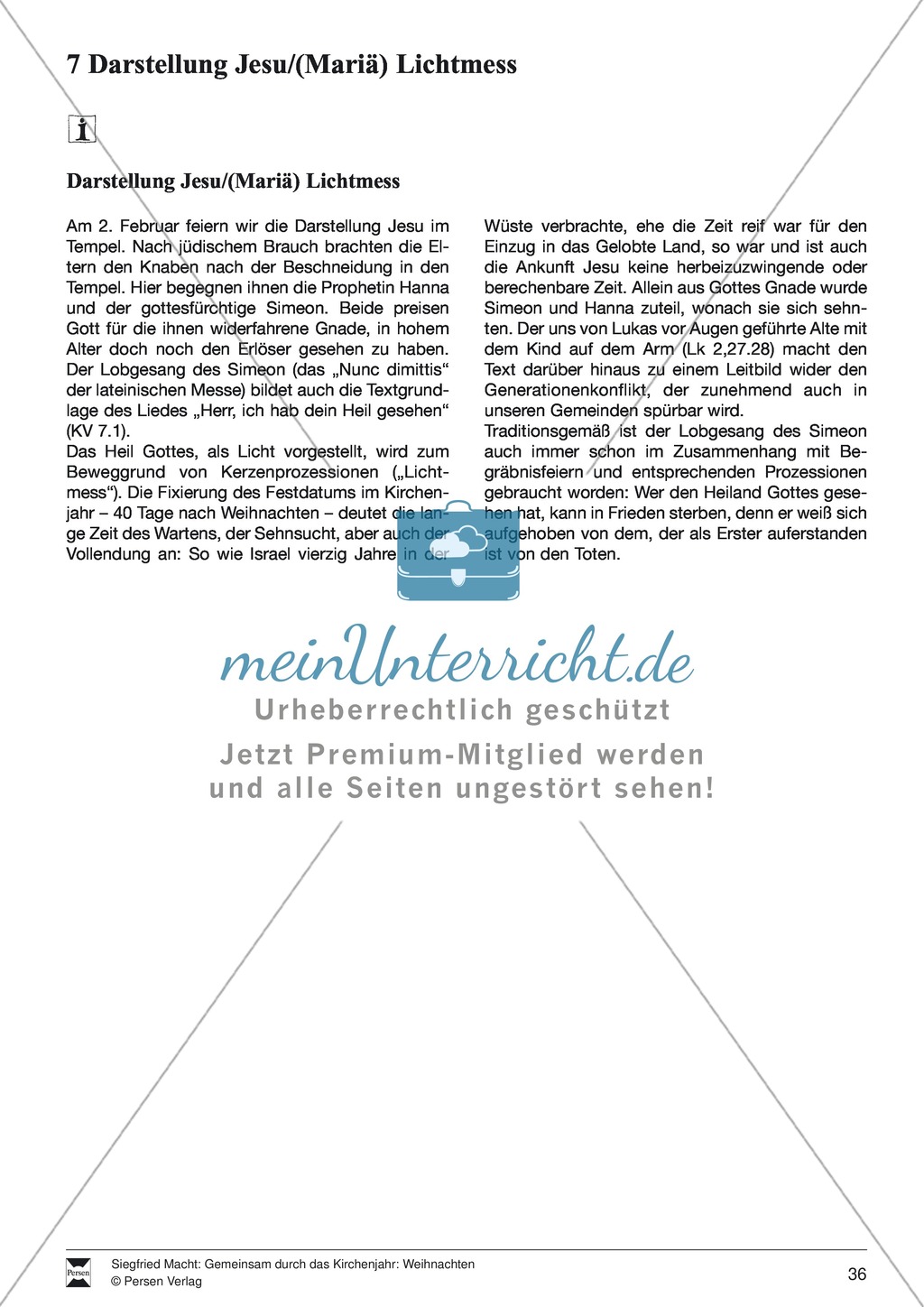 Darstellung Jesu / (Mariä) Lichtmess: Lied Preview 1