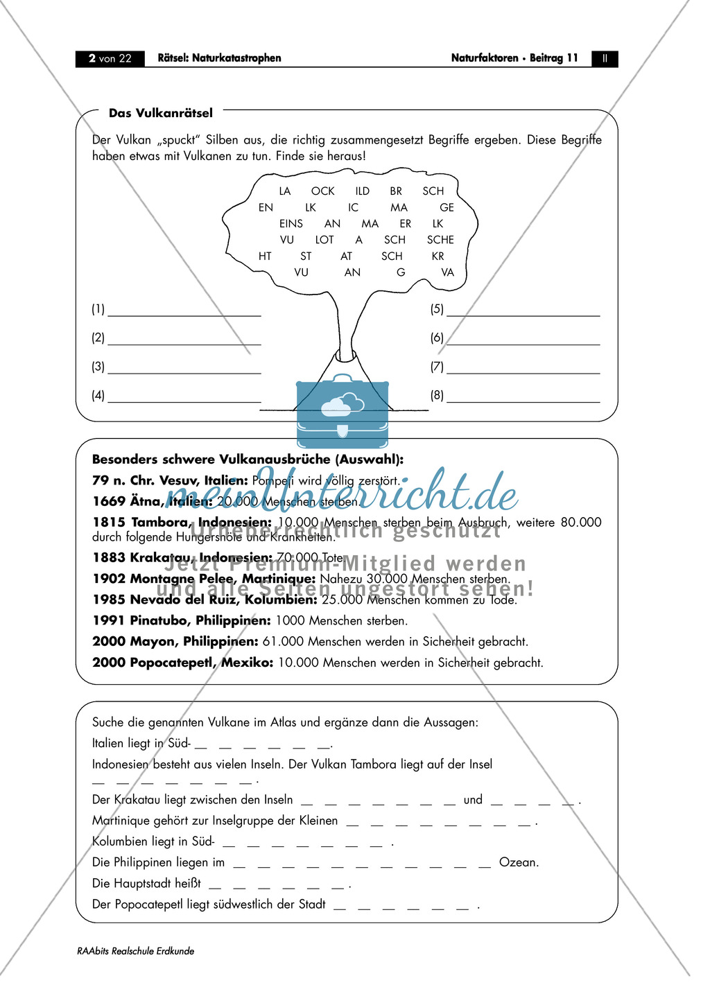 Vulkantypen und Vulkanausbrüche - kurzes informatives Arbeitsblatt mit Rätselspaß Preview 2