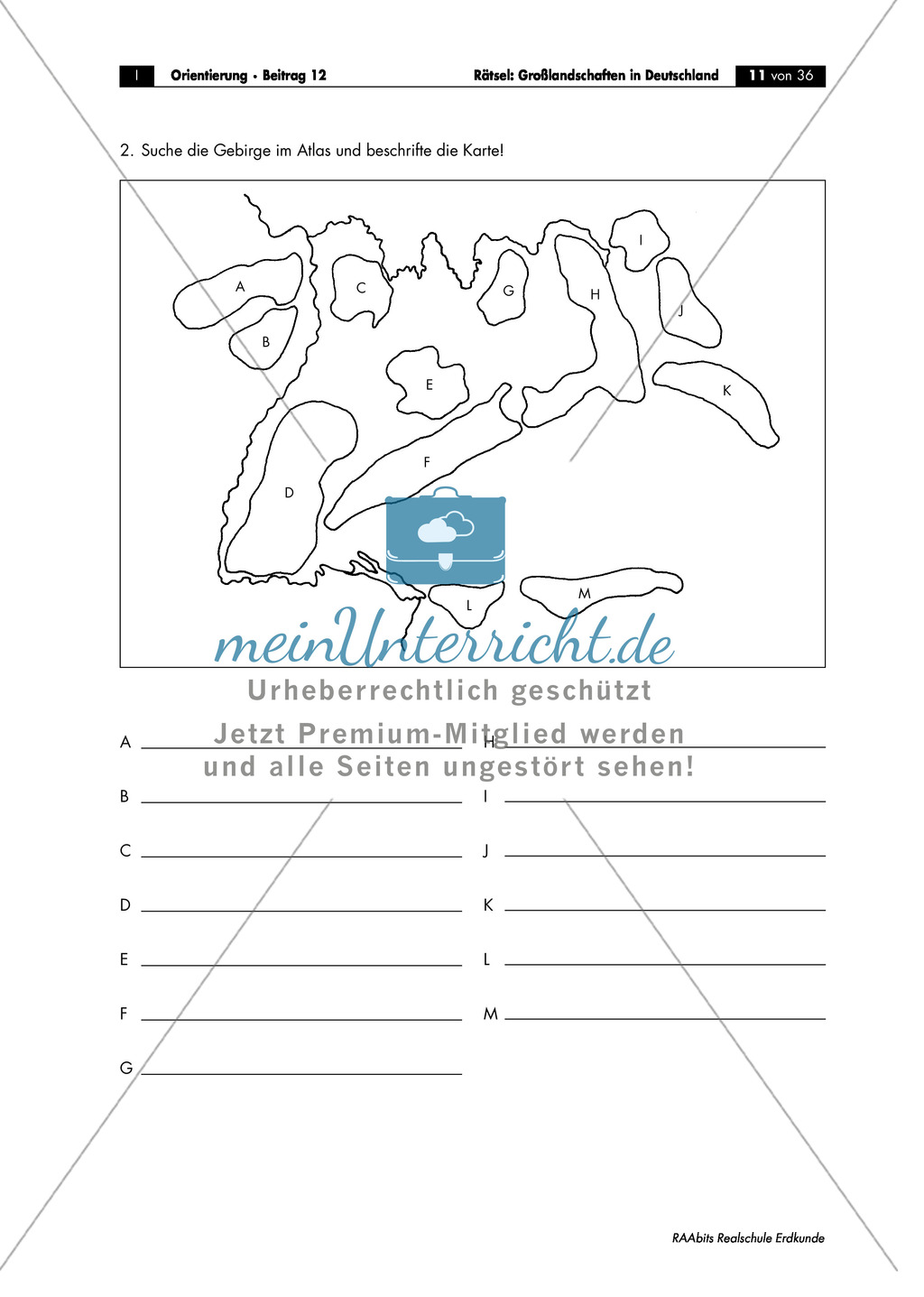Großlandschaften in Deutschland - ein Rätsel: Gebirge nördlich und südlich des Mains Preview 3