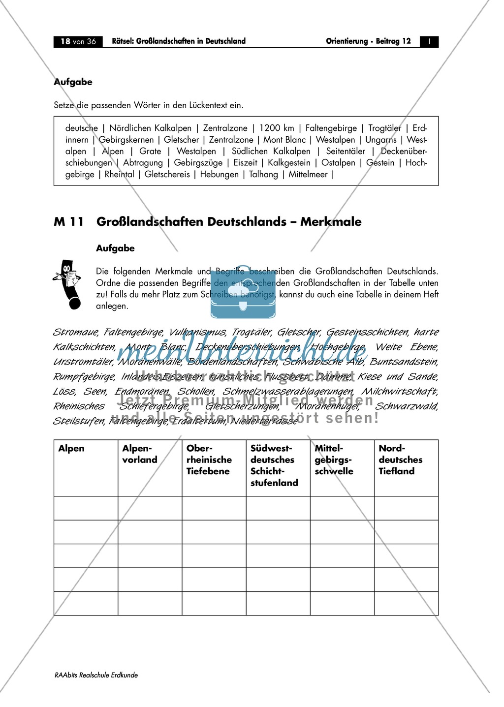 Großlandschaften in Deutschland - ein Rätsel: Merkmale + Quartett Preview 1