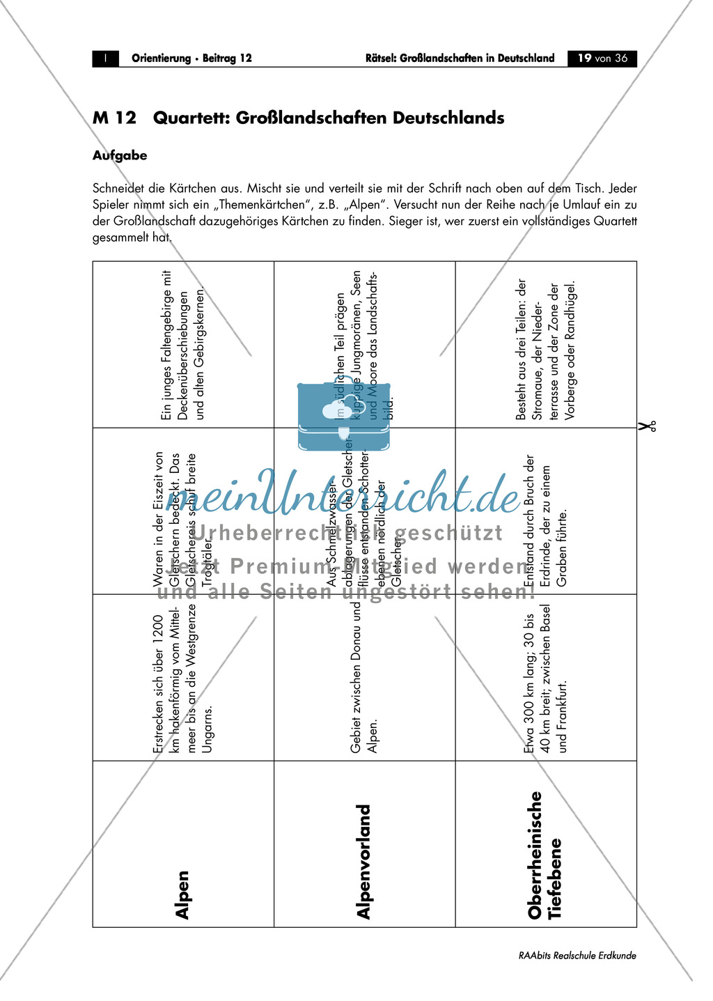 Großlandschaften in Deutschland - ein Rätsel: Merkmale + Quartett Preview 2