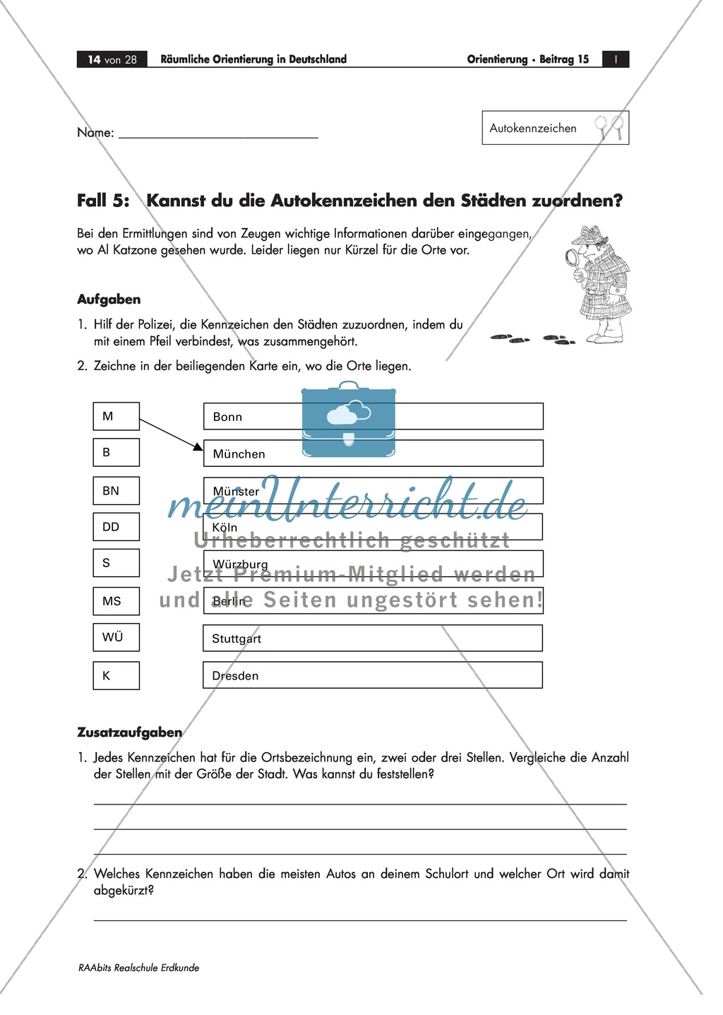 Lernzirkel zur räumlichen Orientierung in Deutschland: Bundesländer + Nachbarländer + Flüsse + Gebirge und Landschaften + Hauptstädte + Autokennzeichen + Wappen Preview 11