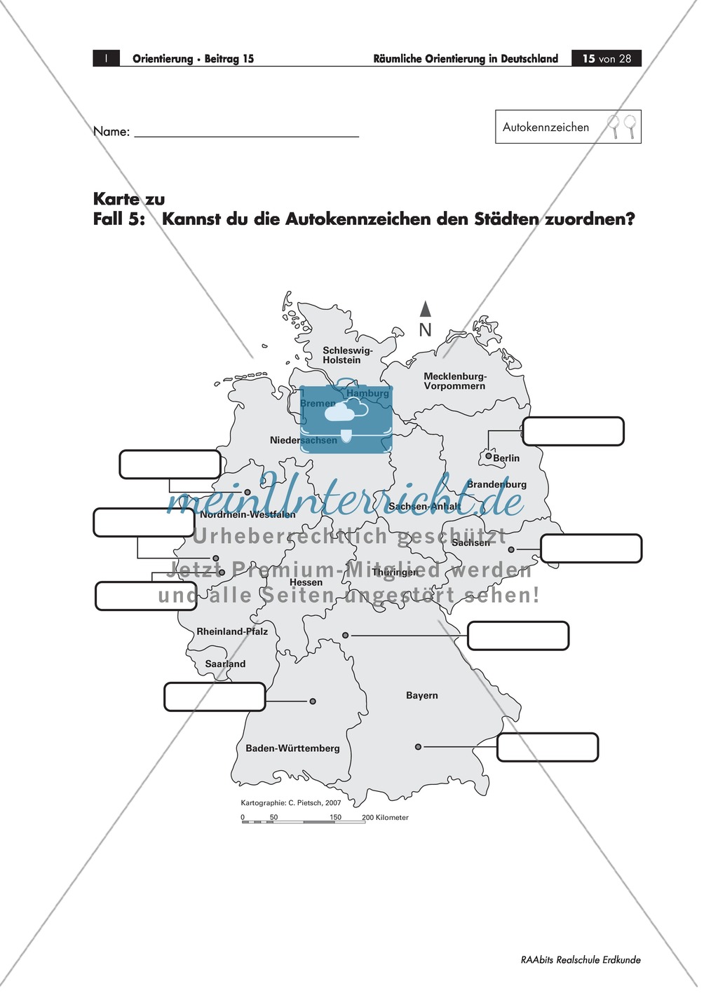 Lernzirkel zur räumlichen Orientierung in Deutschland: Bundesländer + Nachbarländer + Flüsse + Gebirge und Landschaften + Hauptstädte + Autokennzeichen + Wappen Preview 12
