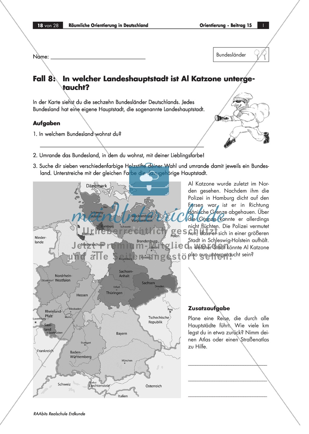 Lernzirkel zur räumlichen Orientierung in Deutschland: Bundesländer + Nachbarländer + Flüsse + Gebirge und Landschaften + Hauptstädte + Autokennzeichen + Wappen Preview 15