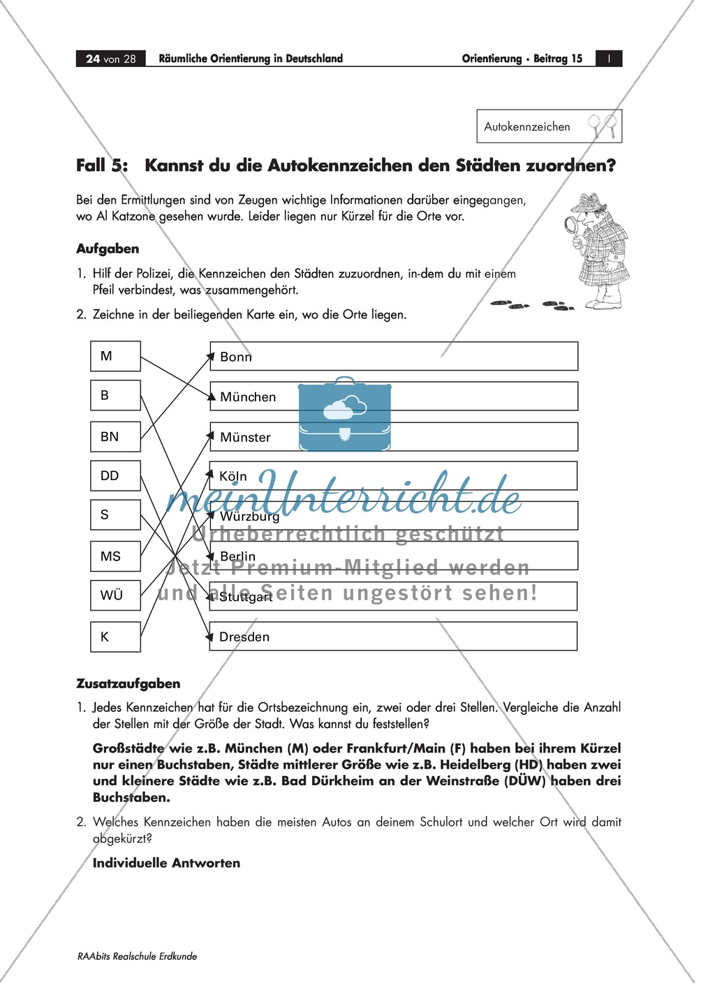 Lernzirkel zur räumlichen Orientierung in Deutschland: Bundesländer + Nachbarländer + Flüsse + Gebirge und Landschaften + Hauptstädte + Autokennzeichen + Wappen Preview 21