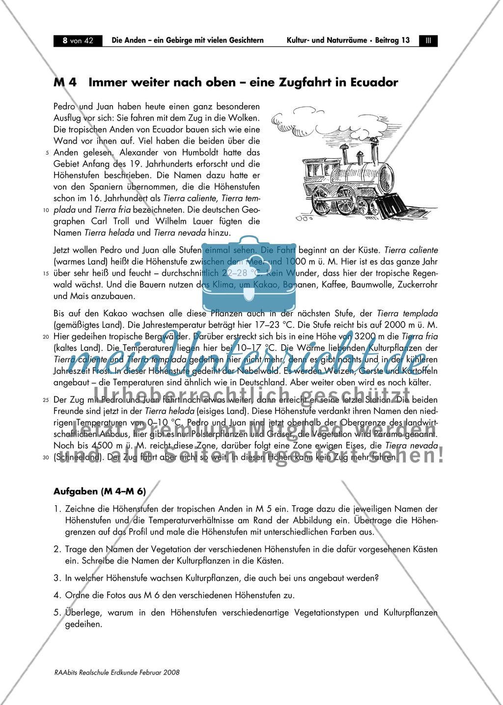 Immer weiter nach oben – eine Zugfahrt in Ecuador / Höhenstufen der Anden: Arbeits- und Lösungsblatt / Fotos Preview 1