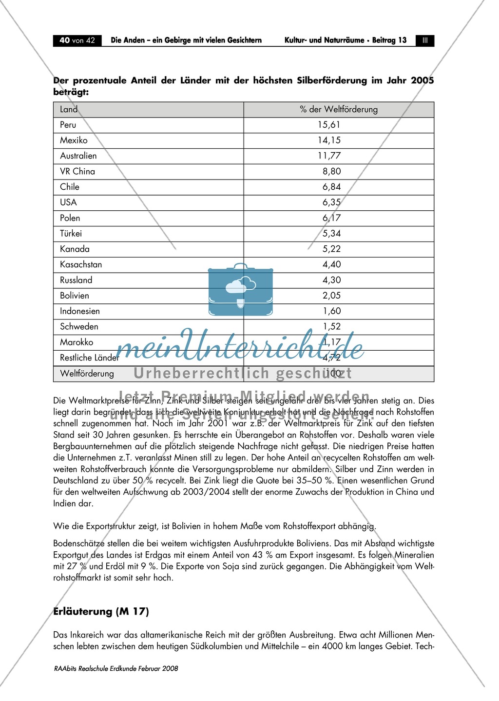 Die Anden kennen lernen - Aspekte aus der Wirtschaftsgeographie: Bedeutung der Kartoffel + Kamele + Landwirtschaft im Hochland + Rohstoffe Preview 15
