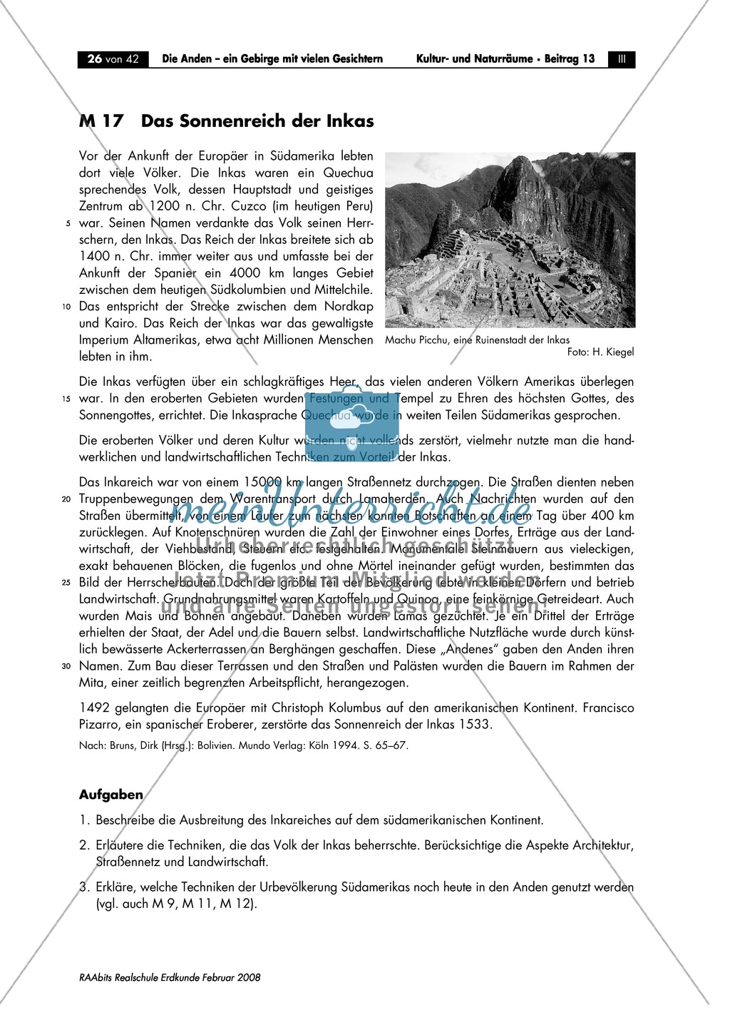 Die Anden kennen lernen - Aspekte aus Sozial- und Kulturgeographie: Inkas + Sprachen + Lebensbedingungen + Sozialstrukturen Preview 1