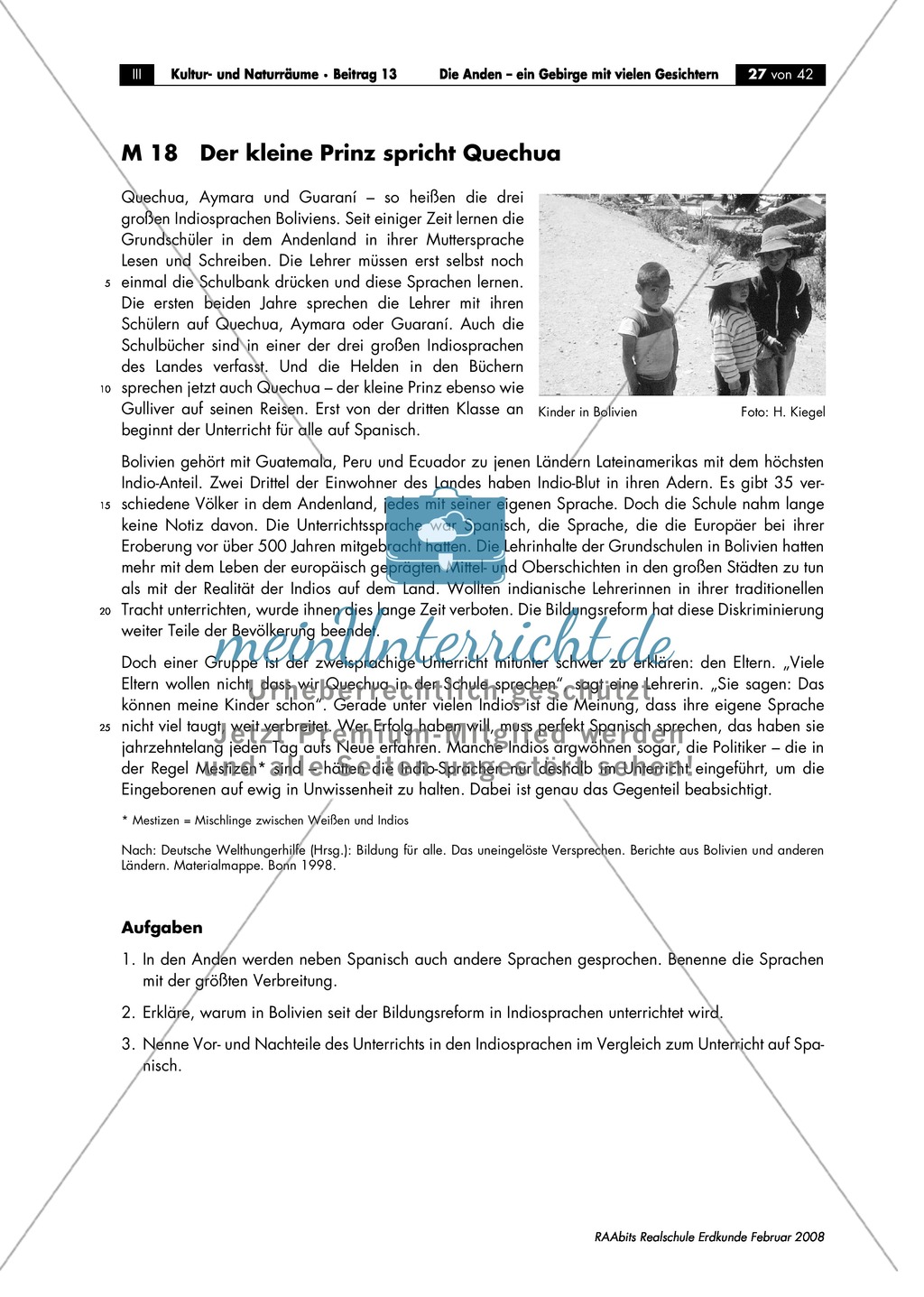 Die Anden kennen lernen - Aspekte aus Sozial- und Kulturgeographie: Inkas + Sprachen + Lebensbedingungen + Sozialstrukturen Preview 2