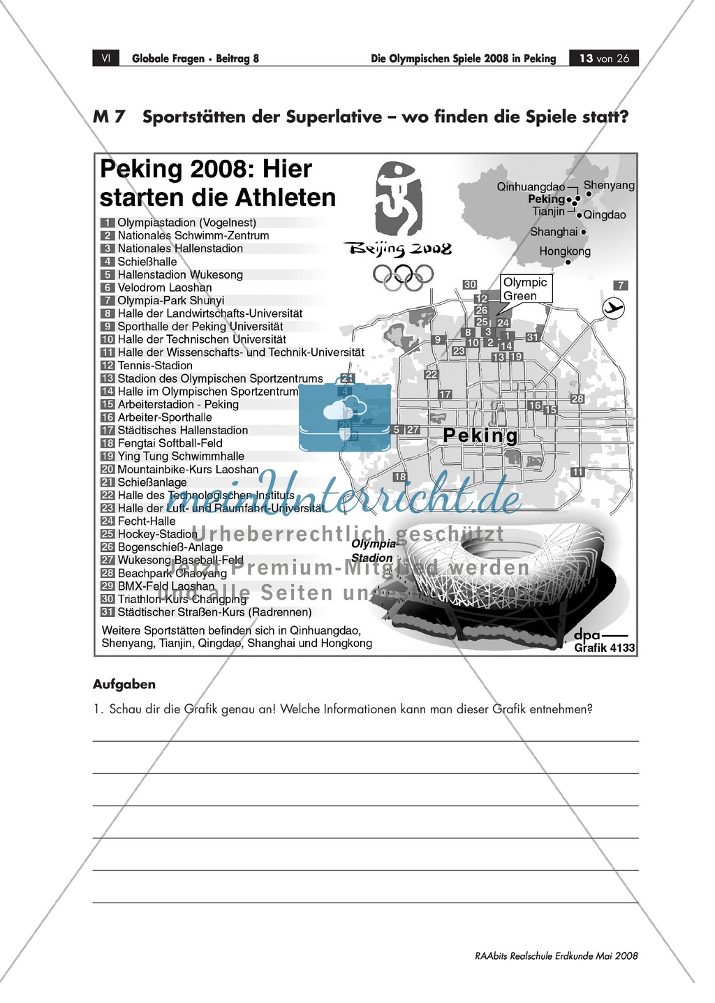 Ein geographischer Blick auf die Olympischen Spiele 2008 in Peking - Informationen + Aufgaben Preview 10