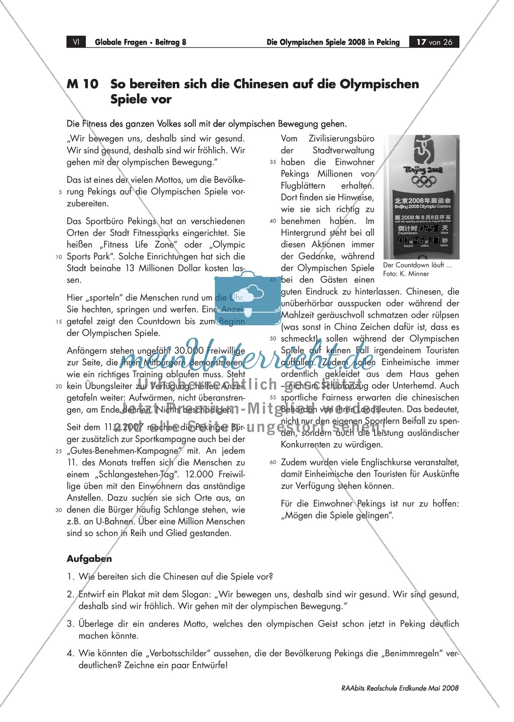 Ein geographischer Blick auf die Olympischen Spiele 2008 in Peking - Informationen + Aufgaben Preview 14