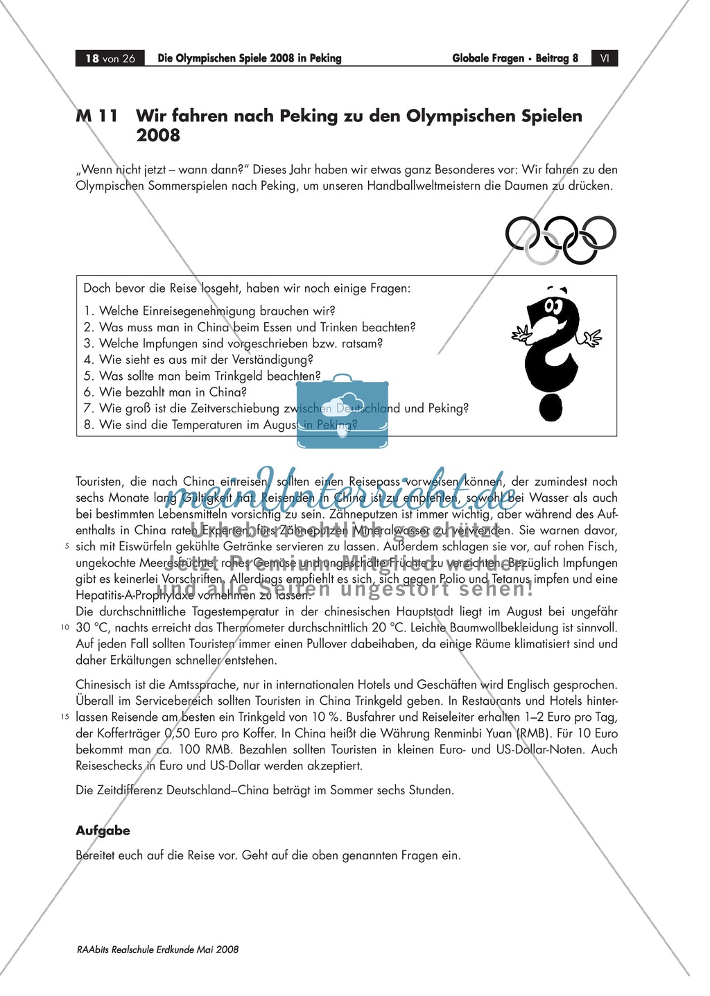 Ein geographischer Blick auf die Olympischen Spiele 2008 in Peking - Informationen + Aufgaben Preview 15