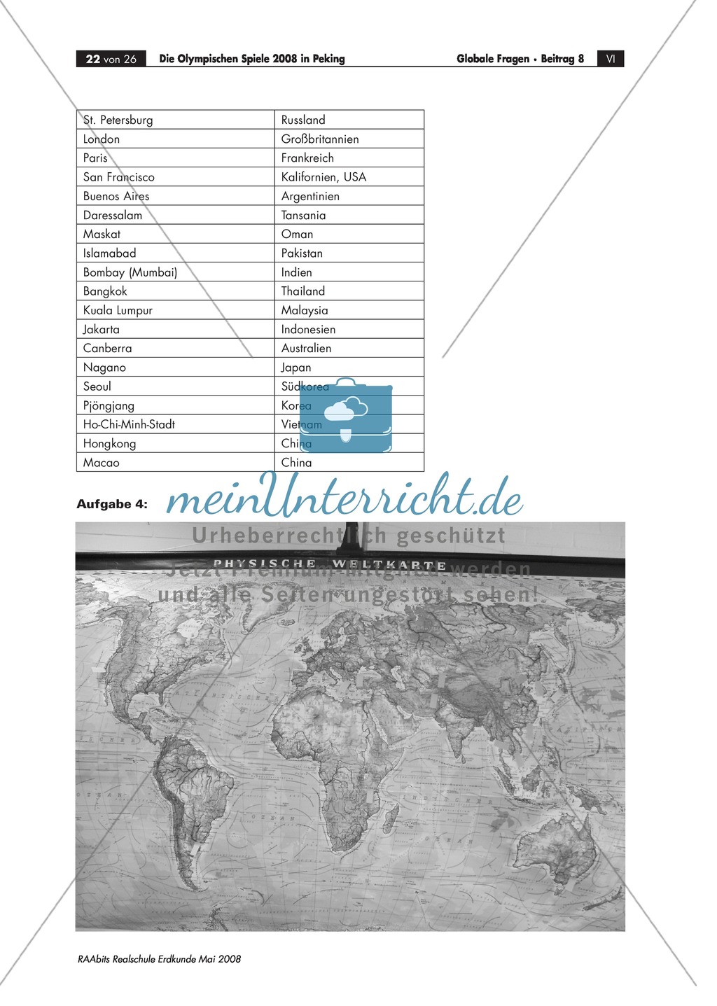 Ein geographischer Blick auf die Olympischen Spiele 2008 in Peking - Informationen + Aufgaben Preview 19