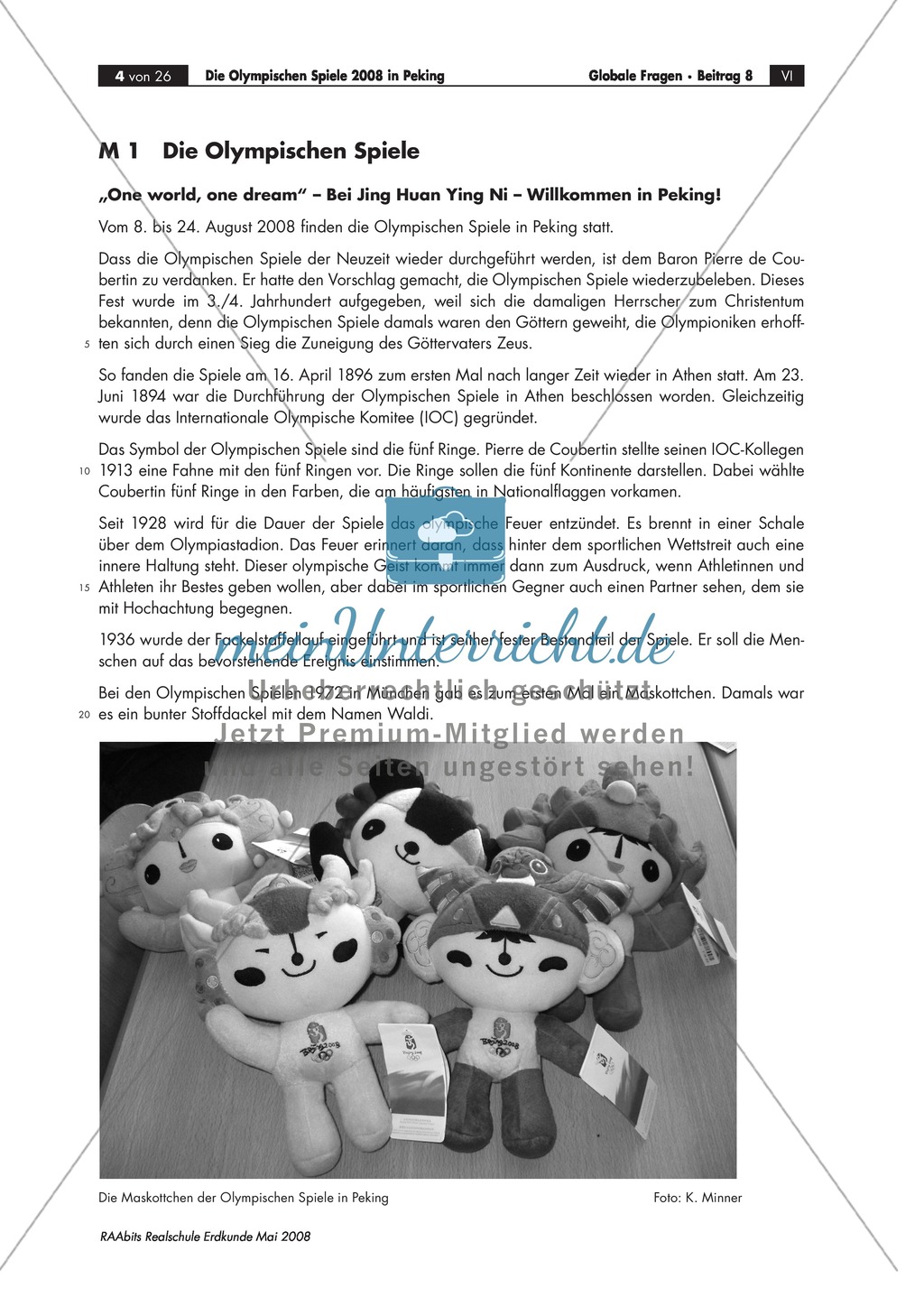 Ein geographischer Blick auf die Olympischen Spiele 2008 in Peking - Informationen + Aufgaben Preview 1