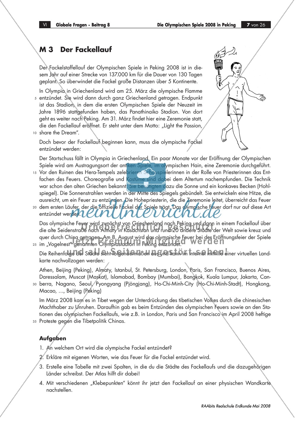 Der Fackellauf der Olympischen Spiele: topographische Übung + Kreuzworträtsel Preview 1