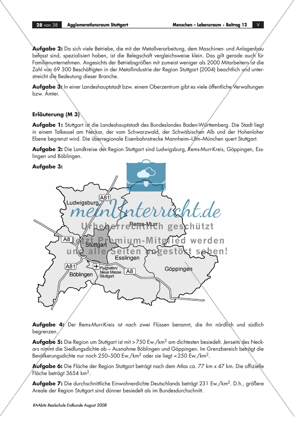 Kartenarbeit: Bevölkerungsdichte im Raum Stuttgart in eine stumme Karte einzeichnen Preview 2
