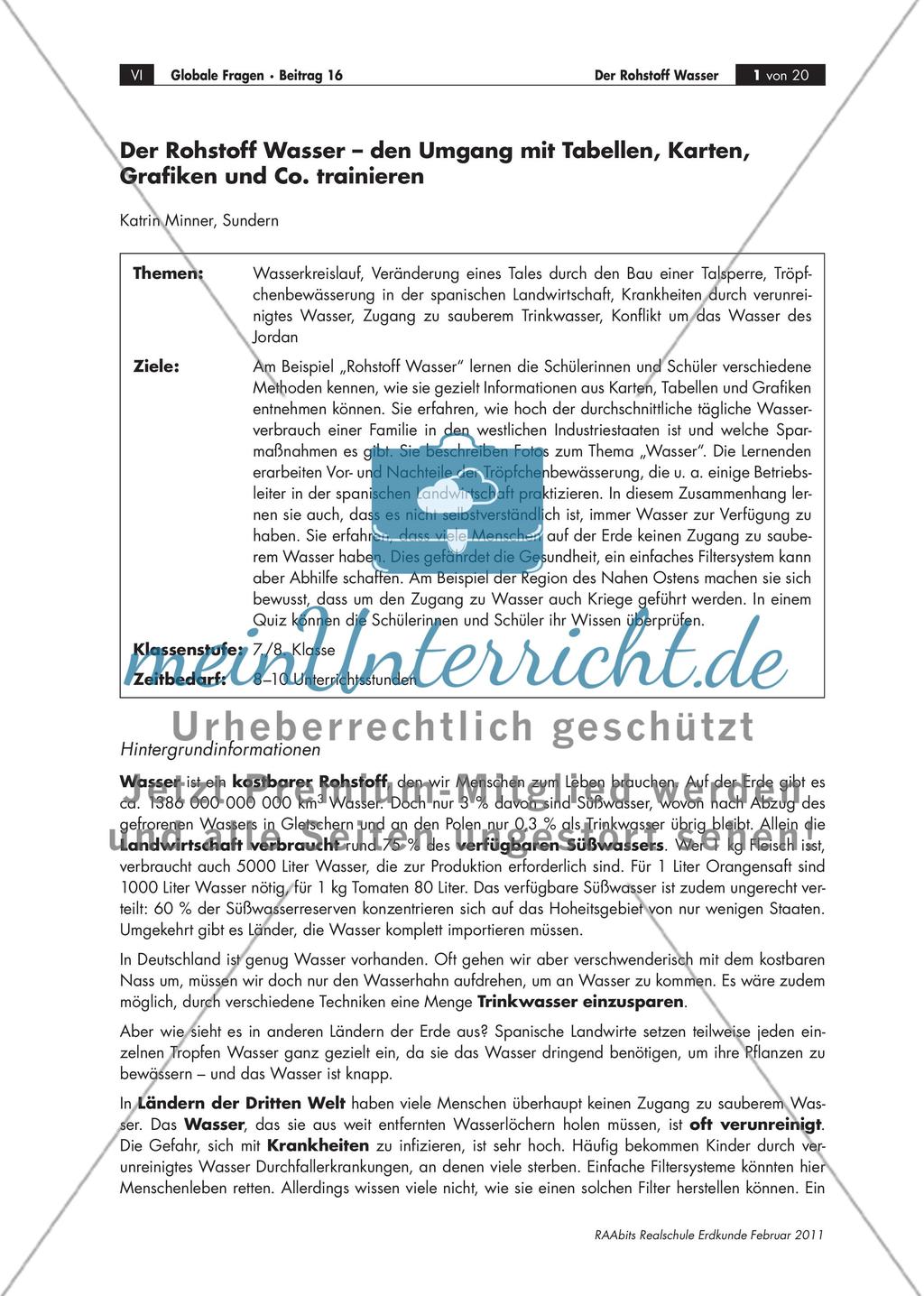Der Rohstoff Wasser – den Umgang mit Tabellen, Karten, Grafiken und Co. trainieren Preview 1