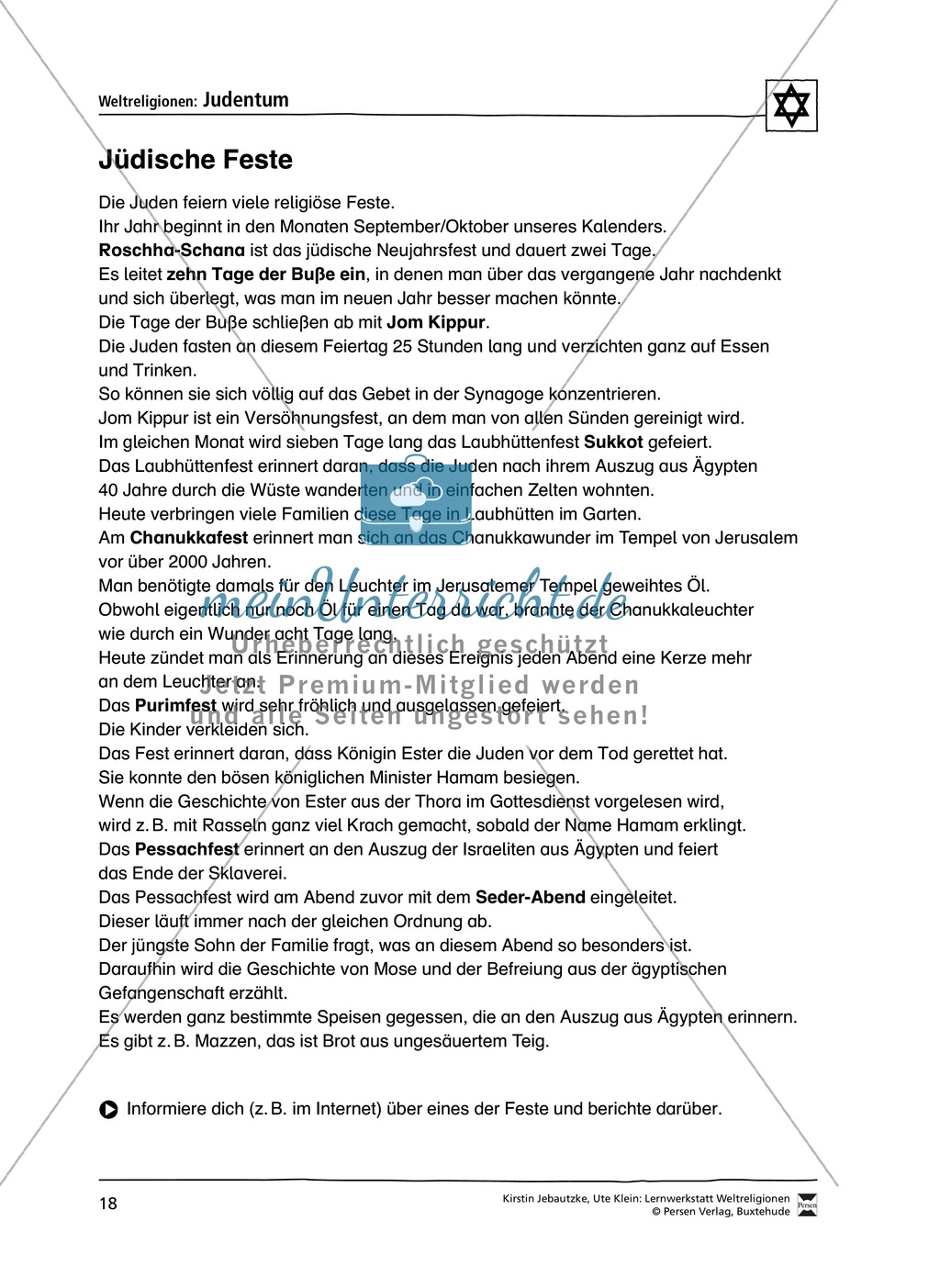Unterrichtsmaterial zum Judentum - mit Infomaterial zu Gottheit, Schrift, Synagogen, Feiertagen uvm. Preview 11