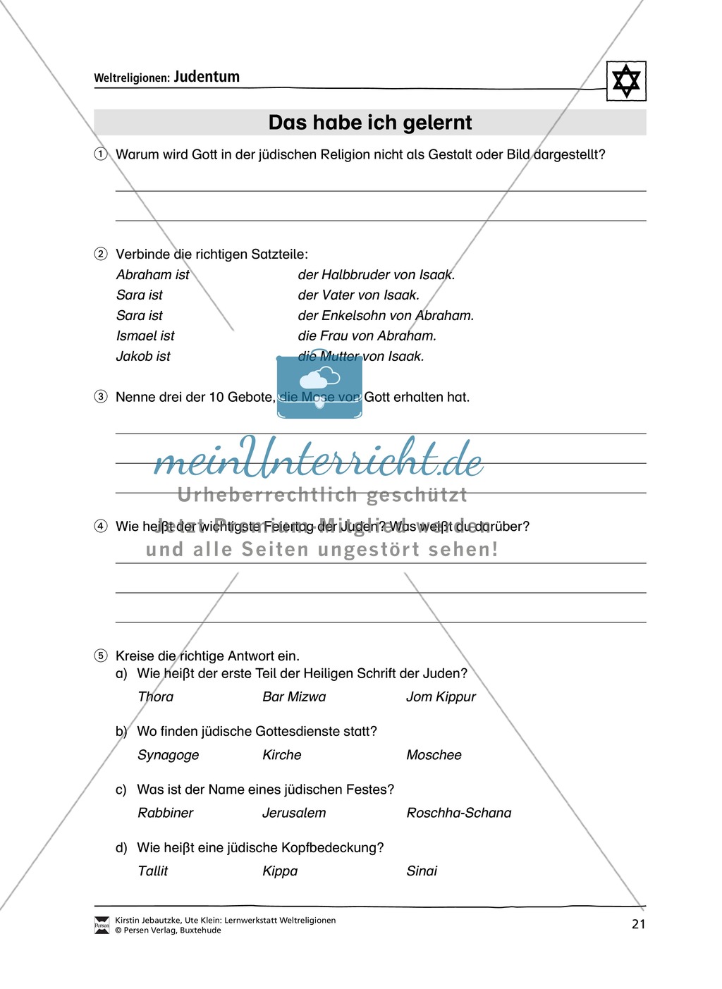 Unterrichtsmaterial zum Judentum - mit Infomaterial zu Gottheit, Schrift, Synagogen, Feiertagen uvm. Preview 14