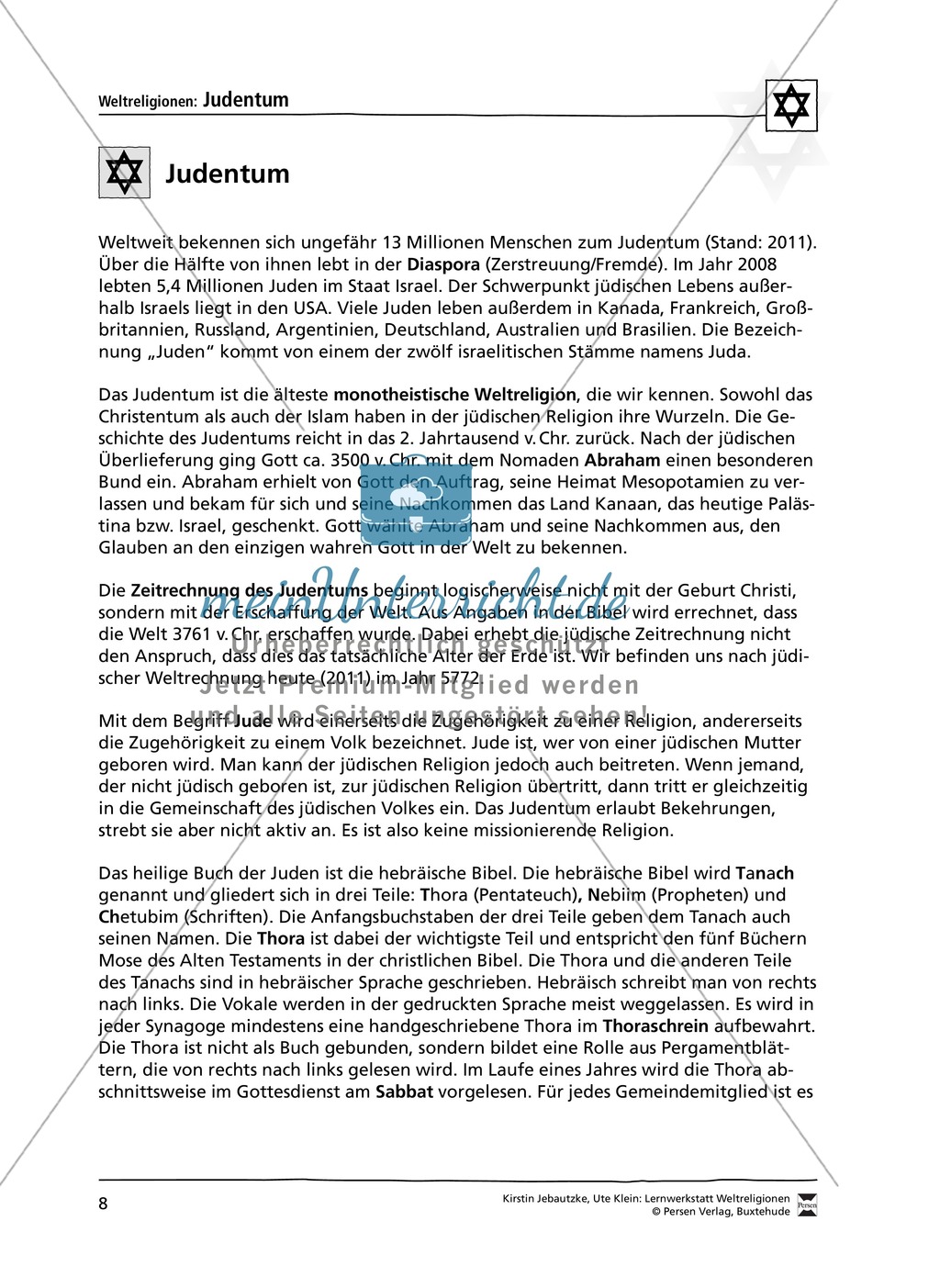 Unterrichtsmaterial zum Judentum - mit Infomaterial zu Gottheit, Schrift, Synagogen, Feiertagen uvm. Preview 1