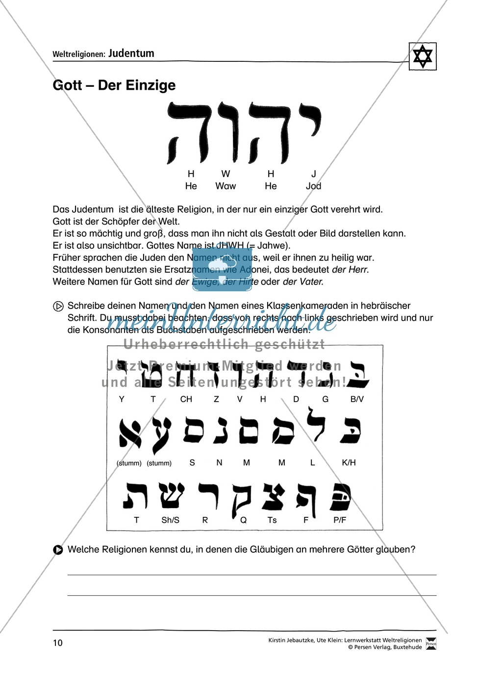 Unterrichtsmaterial zum Judentum - mit Infomaterial zu Gottheit, Schrift, Synagogen, Feiertagen uvm. Preview 3