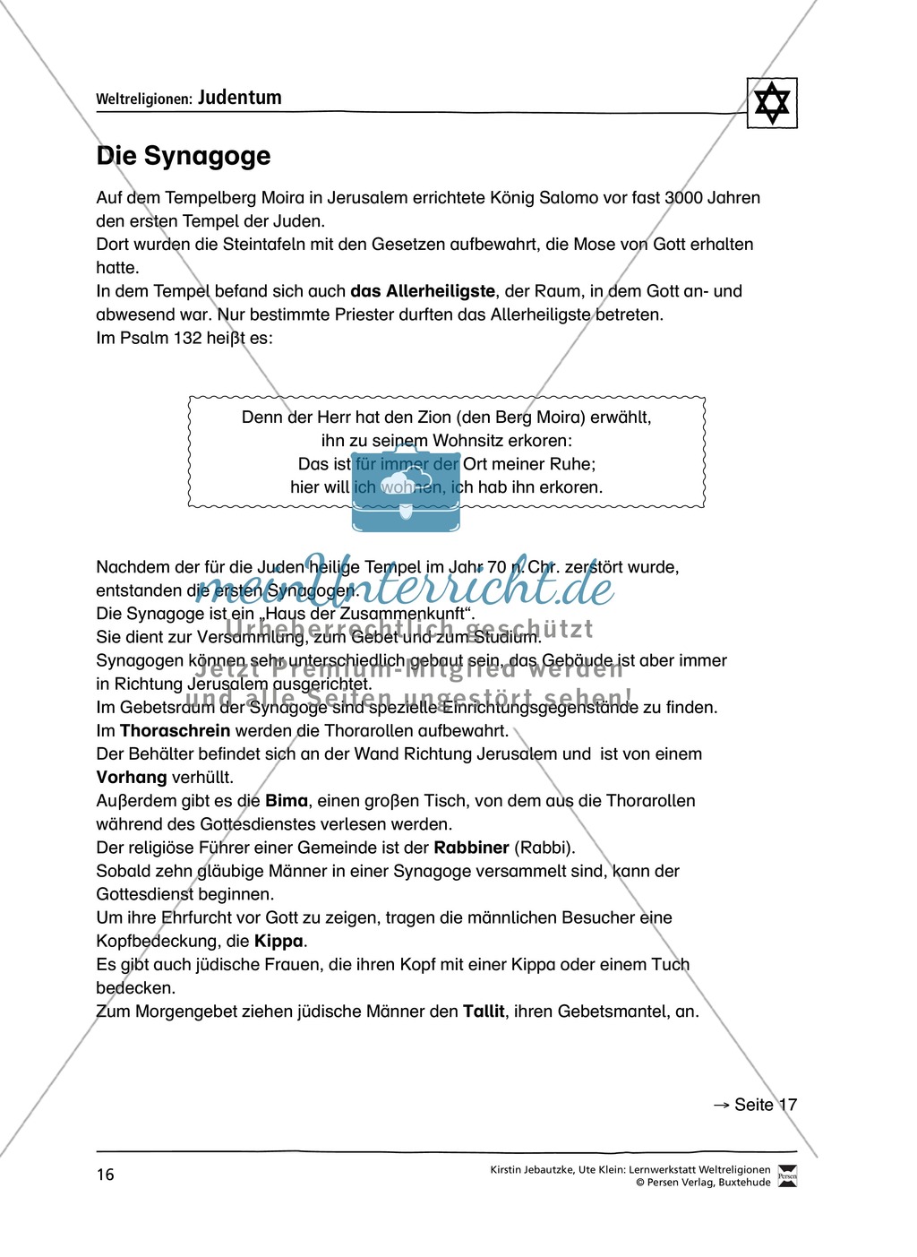 Unterrichtsmaterial zum Judentum - mit Infomaterial zu Gottheit, Schrift, Synagogen, Feiertagen uvm. Preview 9
