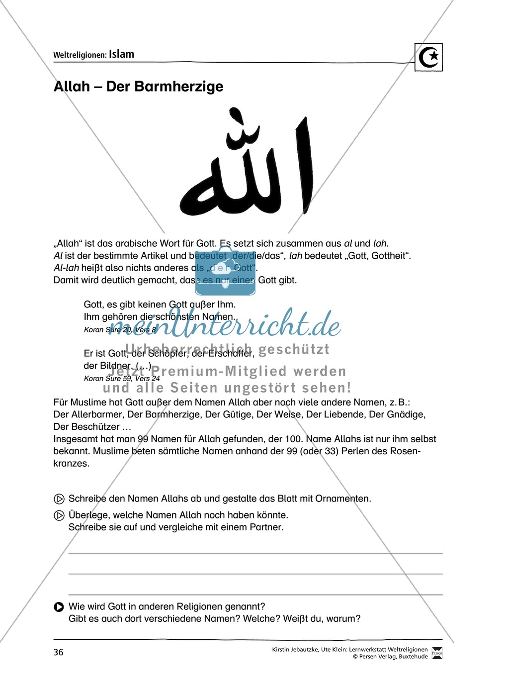 Unterrichtsmaterial zum Islam - mit Infomaterial zu Gottheit, Koran, Moscheen, Feiertagen uvm. Preview 3