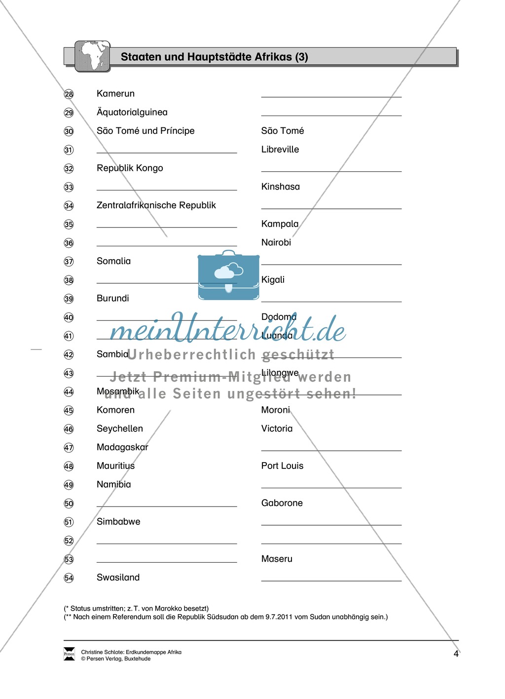 Kopiervorlage zu einer Übersicht über den Kontinent Afrika: Lückentexte, Rätsel und Karten zu Topographie + Staaten + Hauptstädten Preview 4