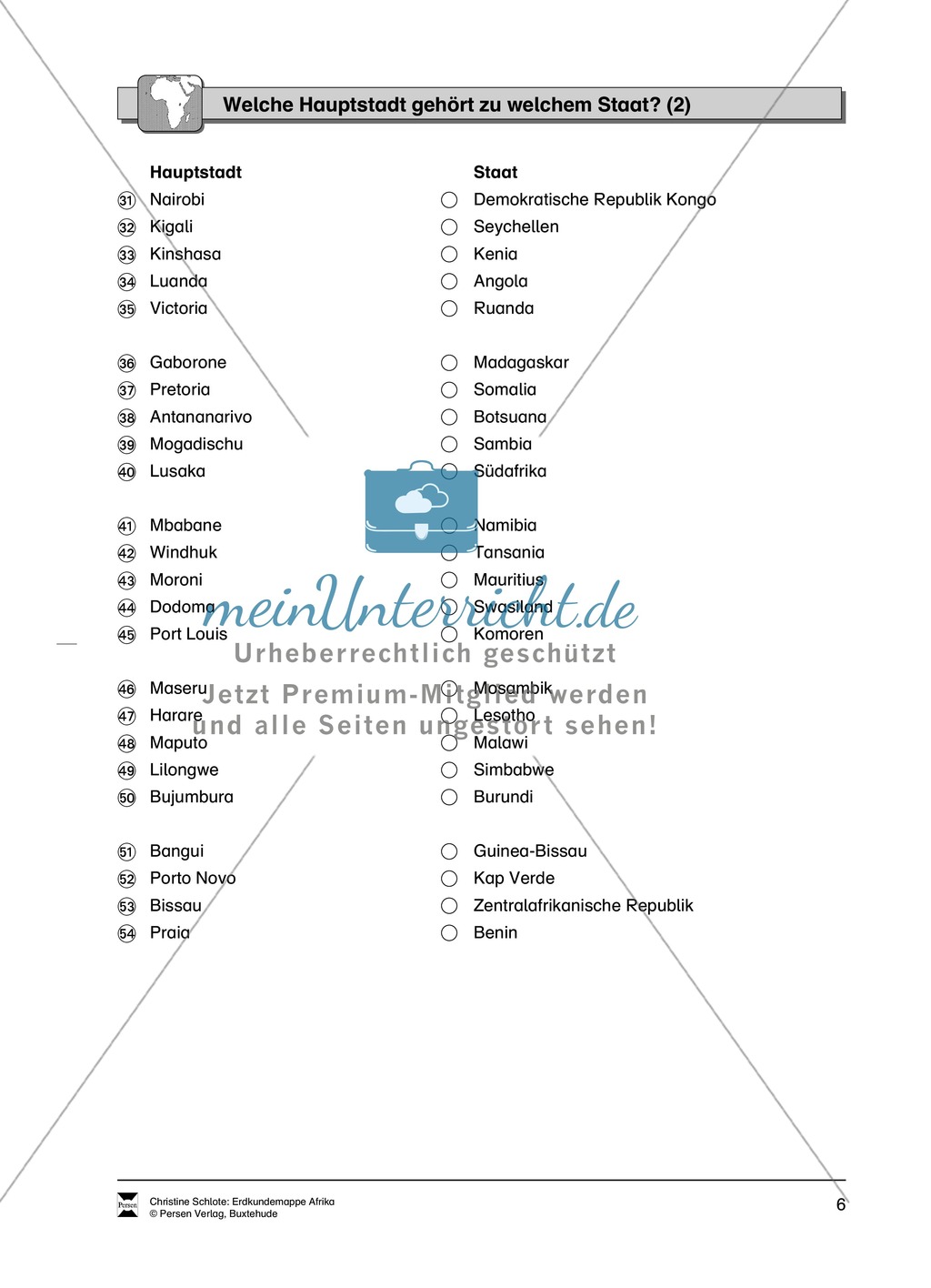 Kopiervorlage zu einer Übersicht über den Kontinent Afrika: Lückentexte, Rätsel und Karten zu Topographie + Staaten + Hauptstädten Preview 6