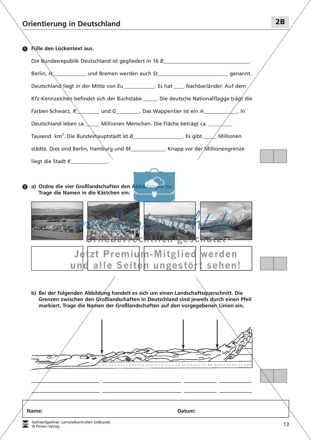 Lernzielkontrollen zur Topographie und Geomorphologie Deutschlands: Topographie Deutschlands + Küsten + Gebirge und Flüsse Preview 8