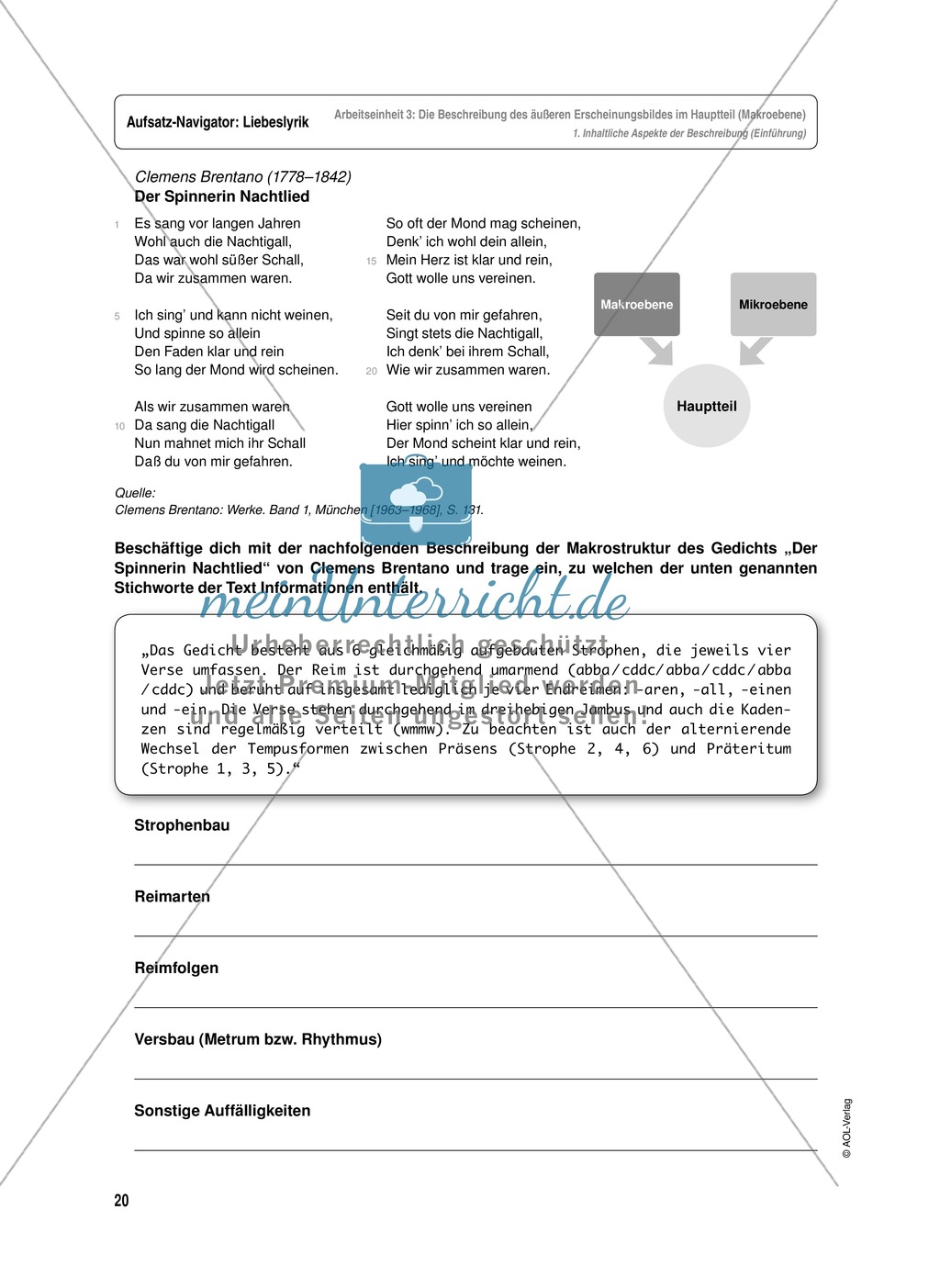 Arbeitseinheit zur Gestaltung einer Analyse / Interpretation von Liebeslyrik - Die Beschreibung des äußeren Erscheinungsbildes im Hauptteil (Makroebene) Preview 2