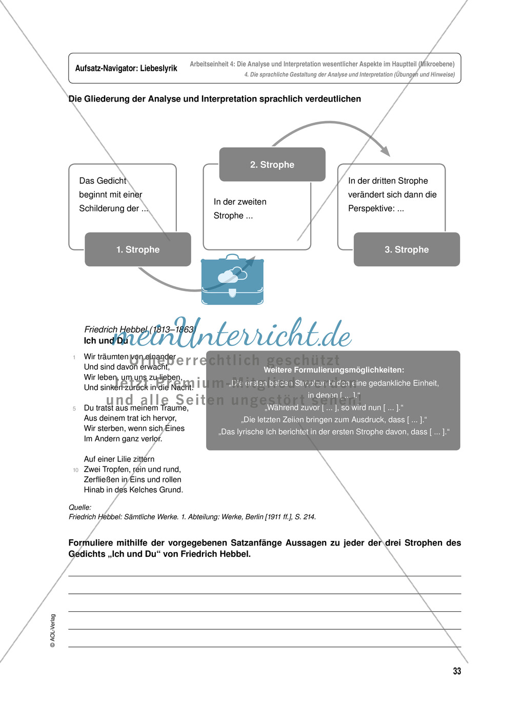 Arbeitseinheit zur Gestaltung einer Analyse / Interpretation von Liebeslyrik - Die Analyse und Interpretation wesentlicher Aspekte im Hauptteil (Mikroebene) Preview 11
