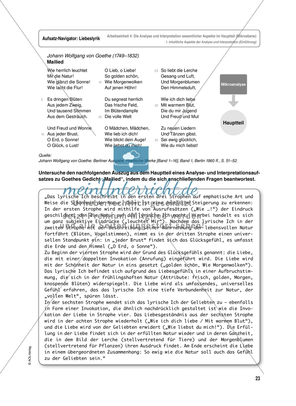 Arbeitseinheit zur Gestaltung einer Analyse / Interpretation von Liebeslyrik - Die Analyse und Interpretation wesentlicher Aspekte im Hauptteil (Mikroebene) Preview 1