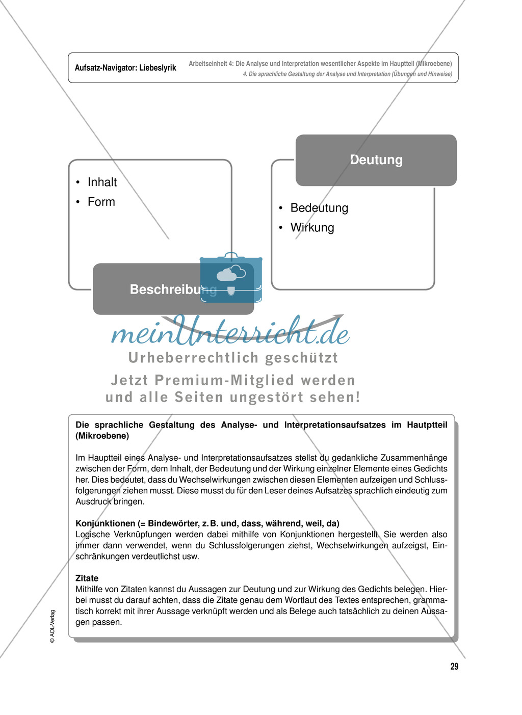 Arbeitseinheit zur Gestaltung einer Analyse / Interpretation von Liebeslyrik - Die Analyse und Interpretation wesentlicher Aspekte im Hauptteil (Mikroebene) Preview 7
