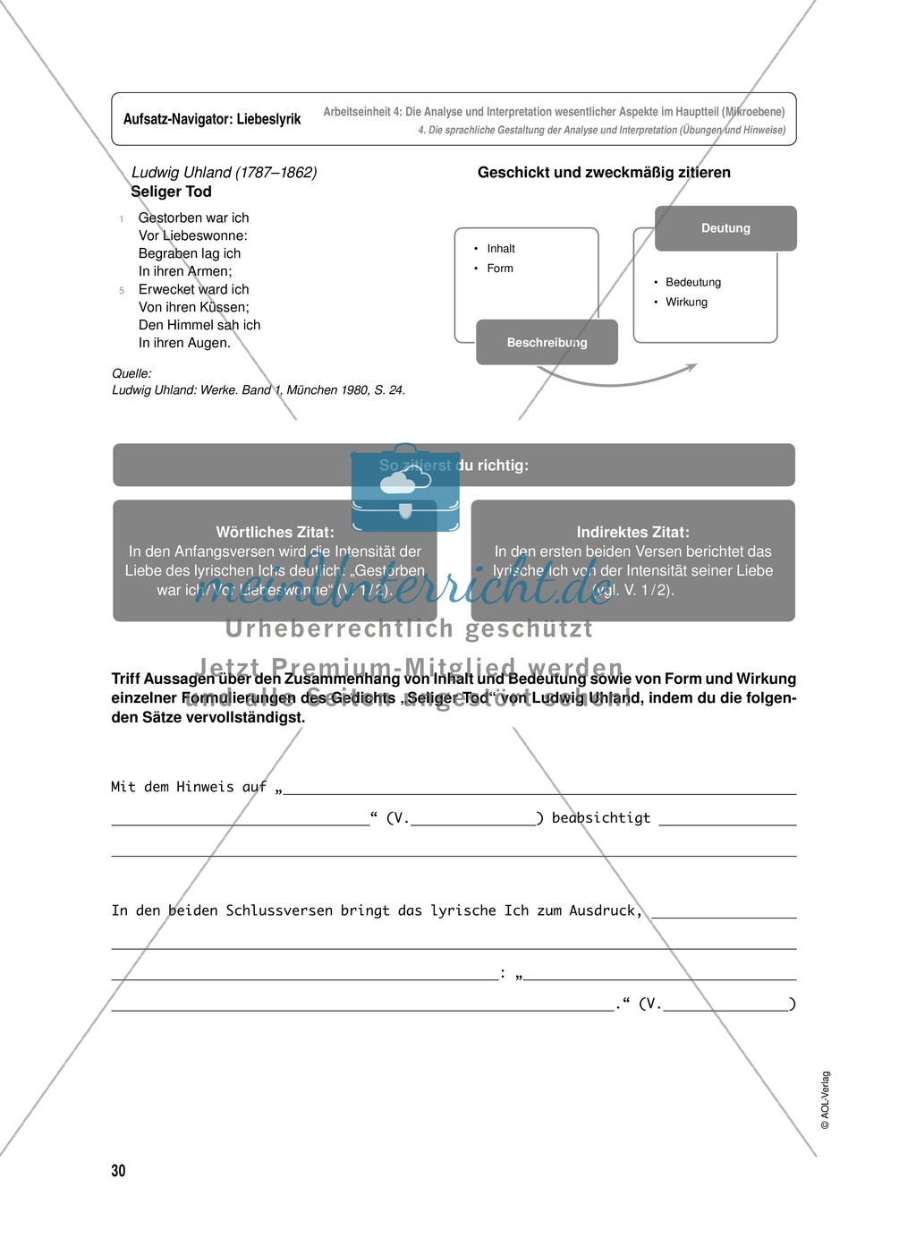 Arbeitseinheit zur Gestaltung einer Analyse / Interpretation von Liebeslyrik - Die Analyse und Interpretation wesentlicher Aspekte im Hauptteil (Mikroebene) Preview 8