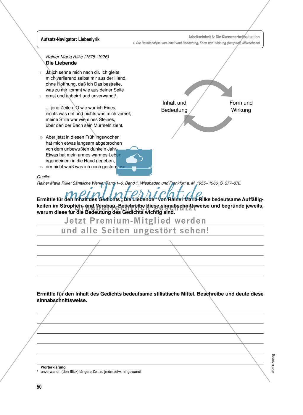 Arbeitseinheit zur Gestaltung einer Analyse / Interpretation von Liebeslyrik - Vorbereitung auf die Klassenarbeitssituation Preview 10