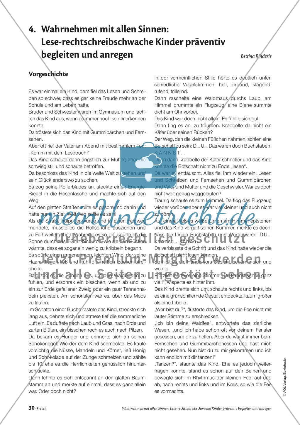 Wahrnehmen mit allen Sinnen Leserechtschreibschwache Kinder präventiv