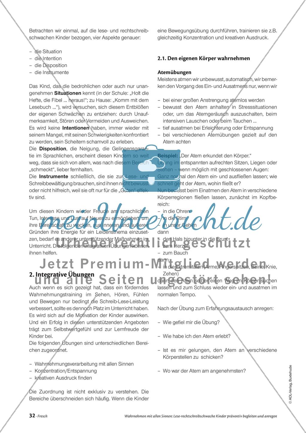 Wahrnehmen mit allen Sinnen Leserechtschreibschwache Kinder präventiv