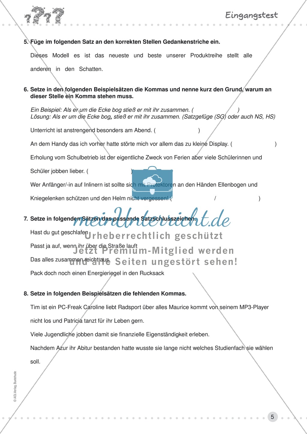 Eingangstest zum Thema Zeichensetzung - Momentanes Wissen über Zeichensetzung Preview 2
