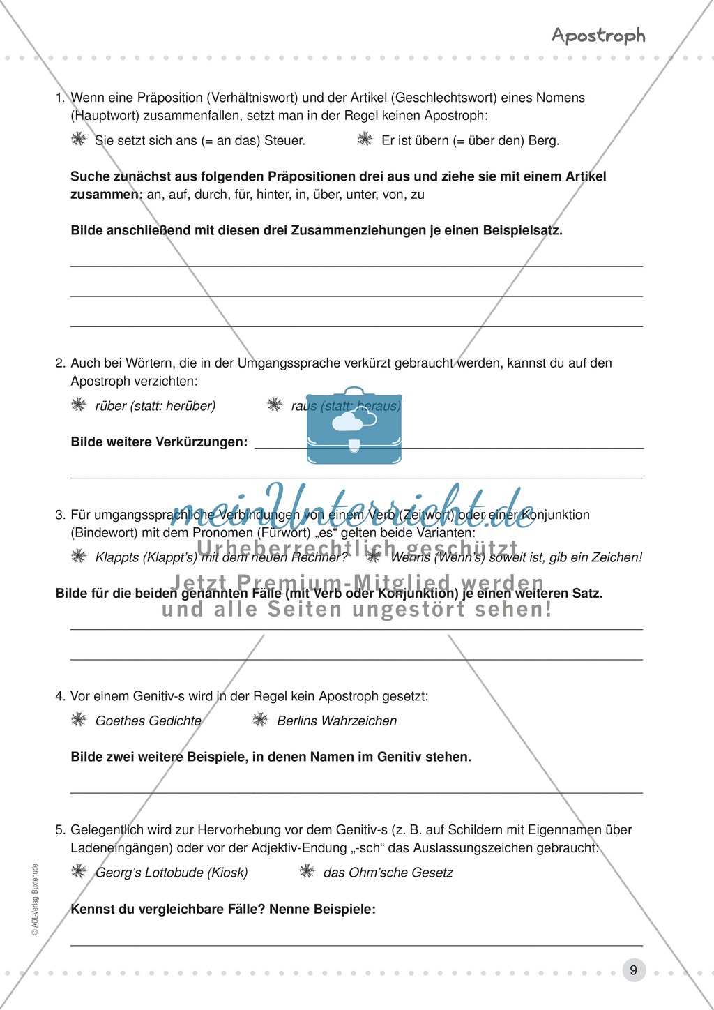 Erklärung und Übung zum Apostroph - korrekte Auslassungen mit und ohne Apostroph, Apostroph im Genitiv Preview 2