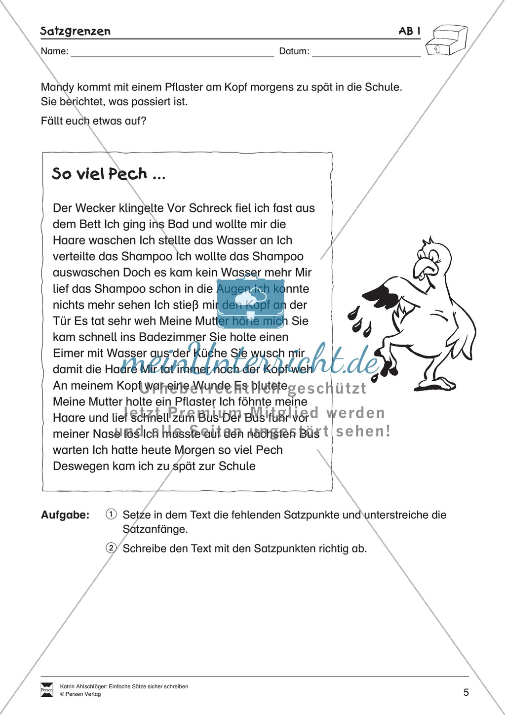 Einfache Sätze richtig schreiben: Übungsblätter zu Satzgrenzen Preview 1