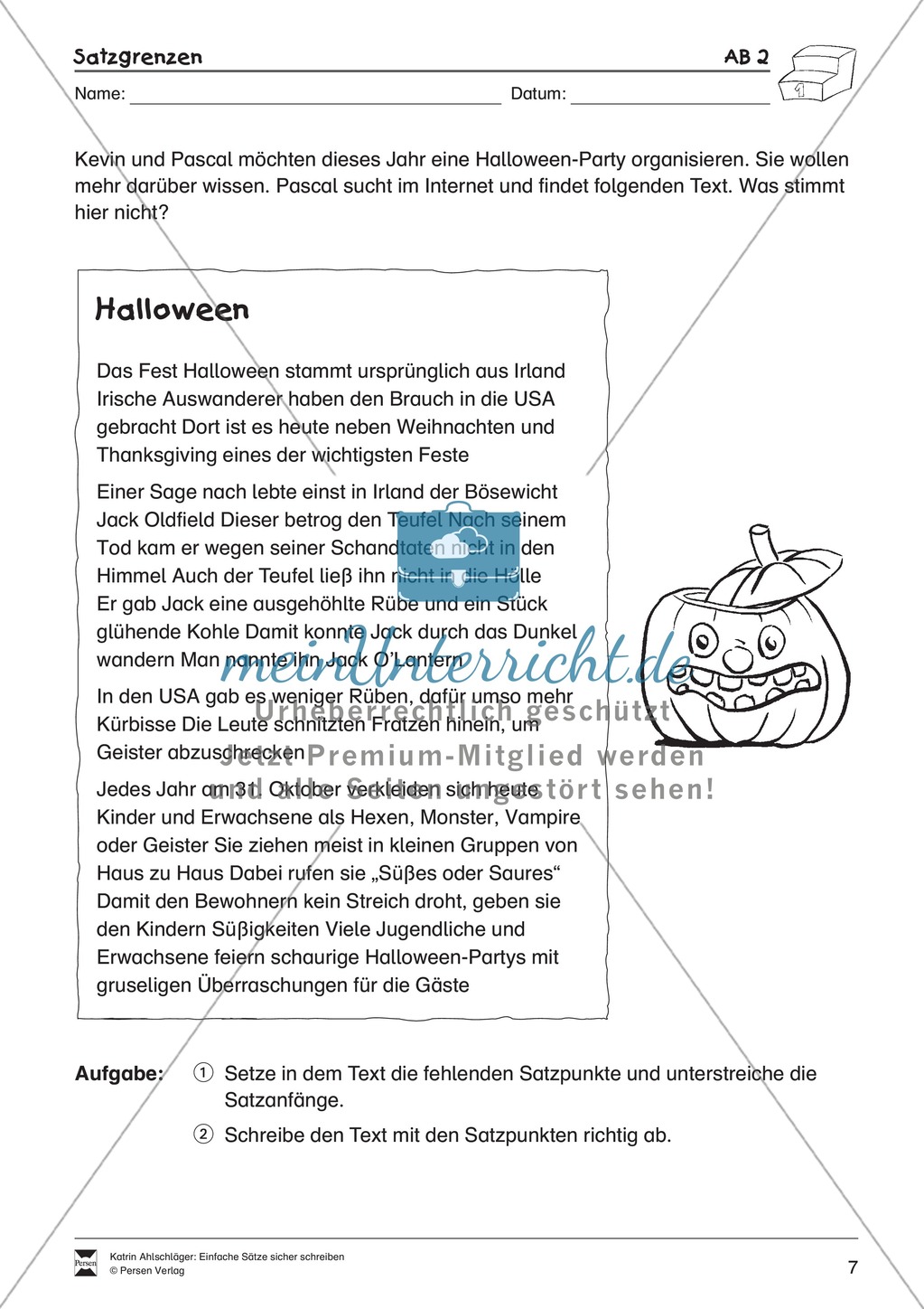 Einfache Sätze richtig schreiben: Übungsblätter zu Satzgrenzen Preview 3