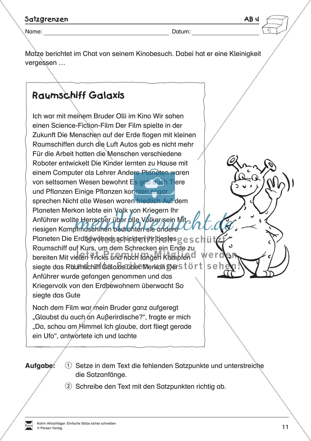 Einfache Sätze richtig schreiben: Übungsblätter zu Satzgrenzen Preview 7