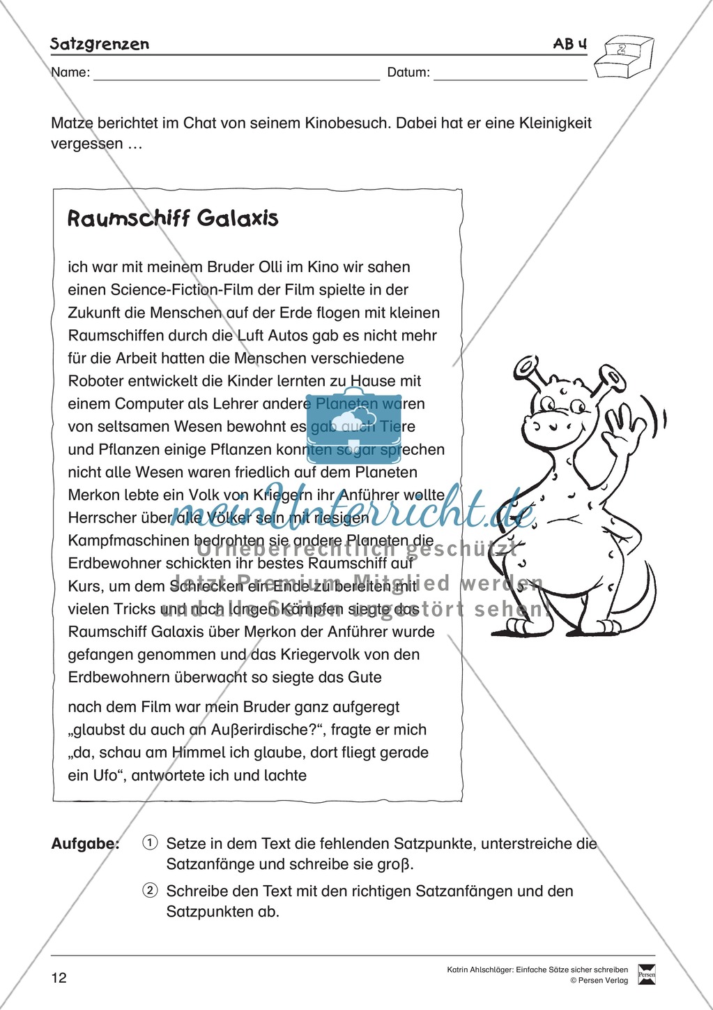 Einfache Sätze richtig schreiben: Übungsblätter zu Satzgrenzen Preview 8