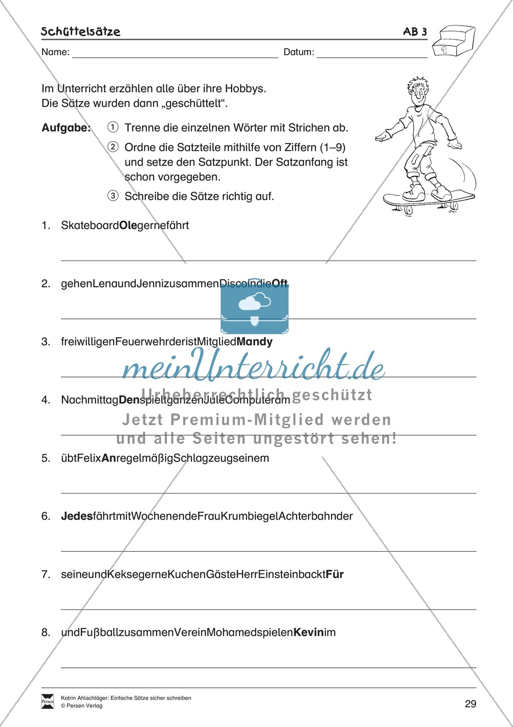 Einfache Sätze richtig schreiben: Übungsblätter zu Schüttelsätzen Preview 5
