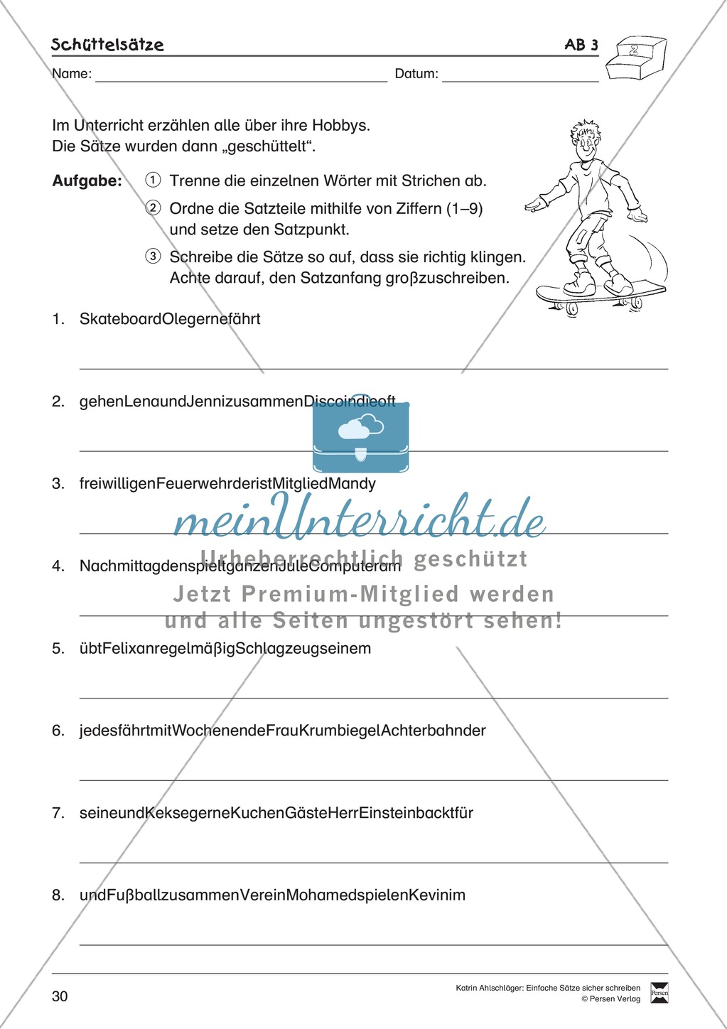 Einfache Sätze richtig schreiben: Übungsblätter zu Schüttelsätzen Preview 6